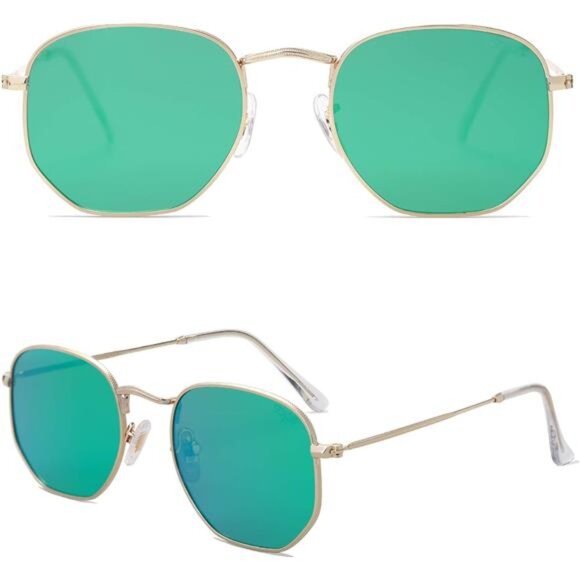 Polarized Sunglasses for Women Men Small Hexagonal Polygon Mirrored Lens main image 4